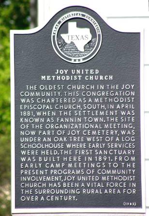 Joy Tx - Joy United Methodist Church historical marker