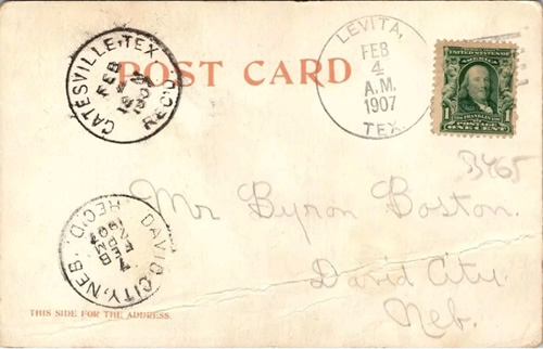 Levita TX Coryell County 1907 Postmark