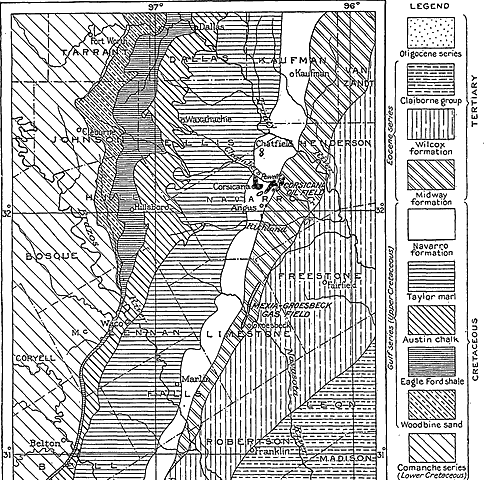 Mexia, Texas - Corsicana and Powell Oil Fields Geologic Map