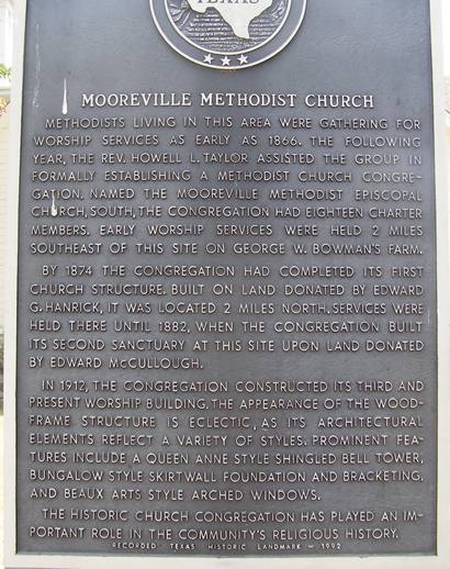 Mooreville Methodist Church historical marker,   Mooreville TX 