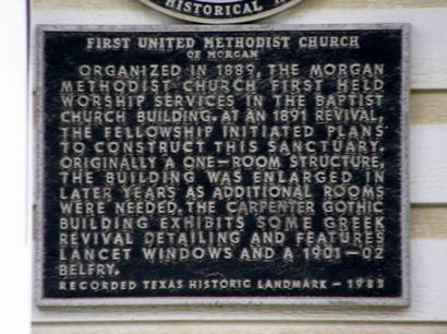 Morgan Tx First United Methodist Church historical marker