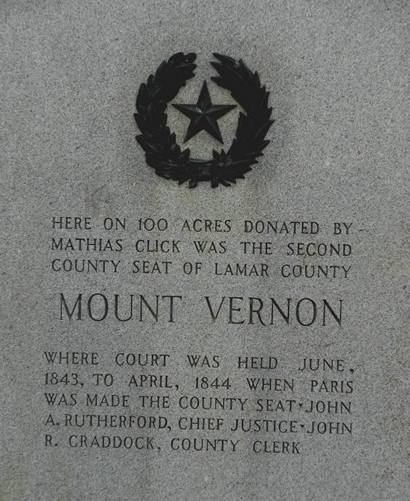 Mt Vernon Texas Centennial Marker