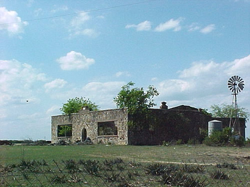Purves, Texas school ruins with windmill