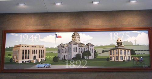 TX - Mural of 3 former Rockwall County Courthouses