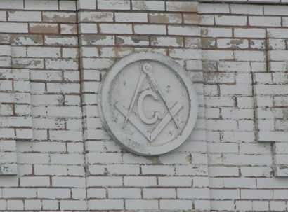 Masonic lodge sign on brick,  Rogers, Texas