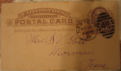 Mormon Texas Postmarked August 27, 1886