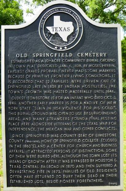 Springfield TX - Old Springfield Cemetery Historical Marker