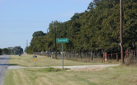 Sunset Texas highway sign