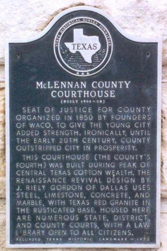 McLennan County Courthouse historical marker, Waco, Texas