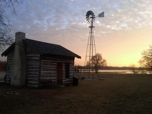 Wardville TX Johnson County Log Cabin Courthouse at Sunrise 