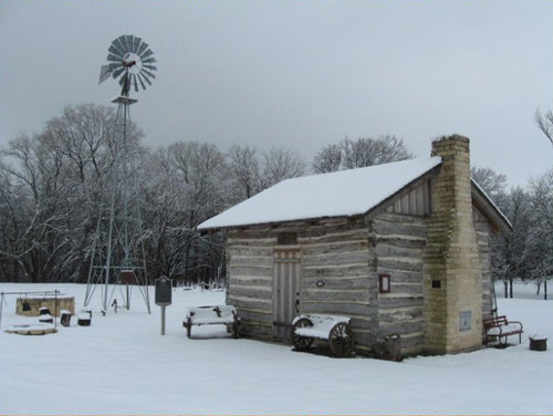 Wardville TX Johnson County Log Cabin Courthouse at Sunrise 