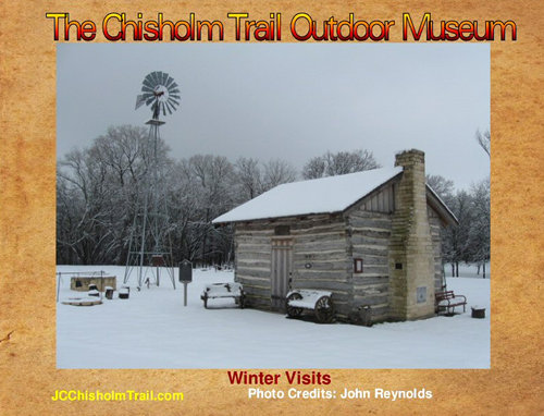 Wardville TX Johnson County Log Cabin Courthouse in  snow
