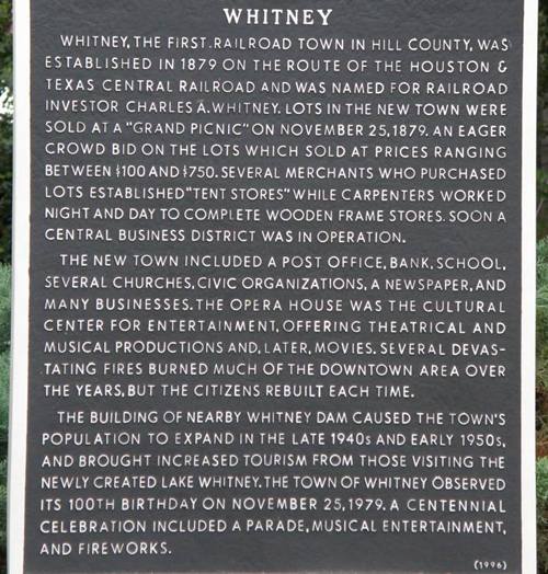 Whitney Texas historical marker