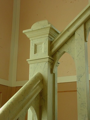 Painted church faux finish banister 