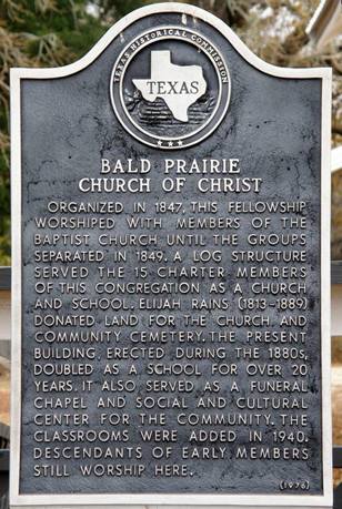 Bald Prairie Tx Church Of Christ historical marker