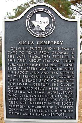 Blackjack Tx Suggs Cemetery historical Marker