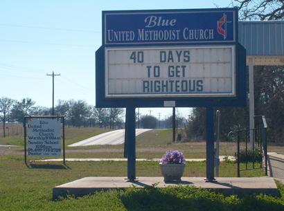 Blue Texas church sign