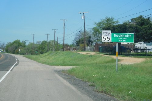 Buckholts, Texas - City Limit Population sign