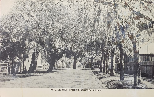 Cuero TX,  W. Live Oak Street old postcard