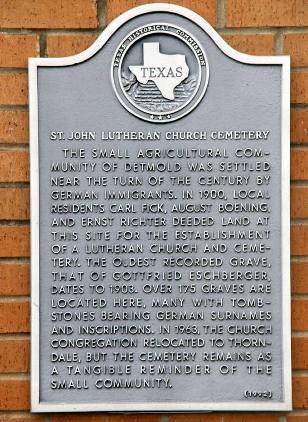 Detmold, TX - St. John Lutheran Church Cemetery Historical Marker 