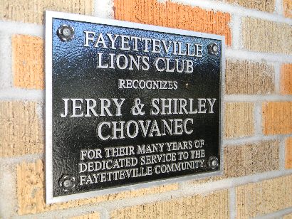 Fayetteville TX - Plaque recognizes Jerry and Shirley Chovanec 