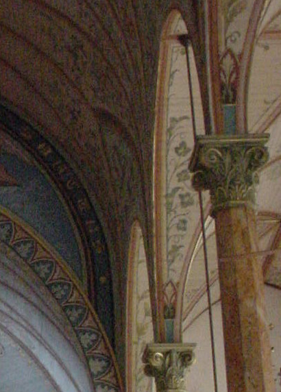 High Hill Texas - St. Mary's Catholic Church painted ceiling & columns