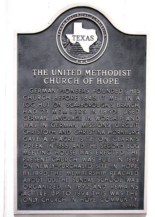 Hope Tx United Methodist Church historical marker