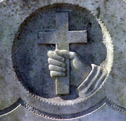 Kovar Texas -  Barton Creek Cemetery tombstone hand holding cross 