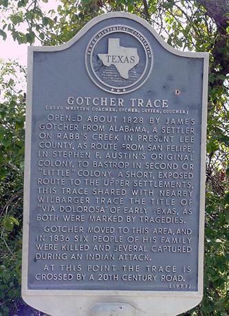 Ledbetter Texas Gotcher Trace historical marker