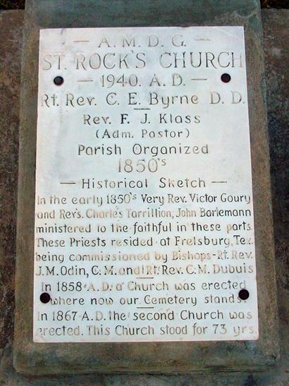 Mentz TX - St. Roch's Catholic Church plaque