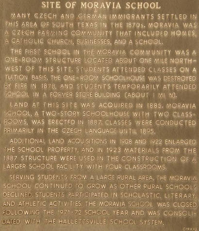 Moravia Tx - Moravia School Marker