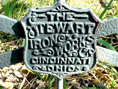 Washington County TX - Mt Zion Cemetery Stewart Ironworks Cincinnati Ohio sign on fence