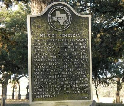 Washington County TX - Mt Zion Cemetery historical marker