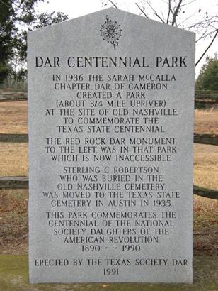 DAR Centennial Park marker, Nashville Texas