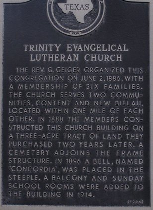 New Bielau TX - Trinity Evangelical Lutheran Church historical marker