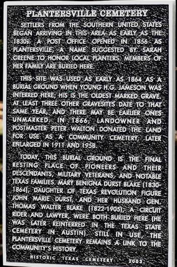 Plantersville cemetery historical marker, Texas