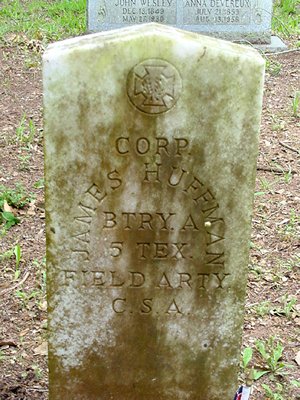 James Huffman, Civil War tombstone in Plantersville Cemetery, Texas