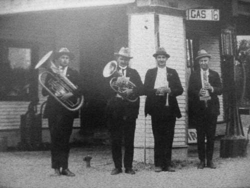 Praha, Texas band and gas station, vintage photo