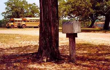mail box and church buses