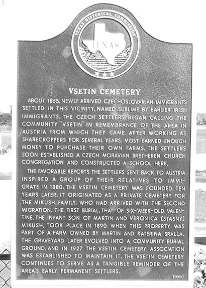 Vsetin Cemetery Marker, Vsetin Texas