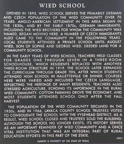 Wied Texas - Wied School Historical Marker