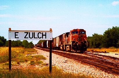 TX - East Zulch road sign and train
