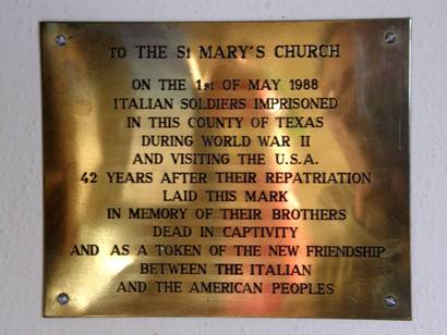 Umbarger Tx, St. Mary's Catholic Church WWII Italian soldiers' memorial plaque