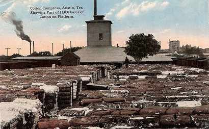 Austin Texas cotton compress, cotton bales  on platform