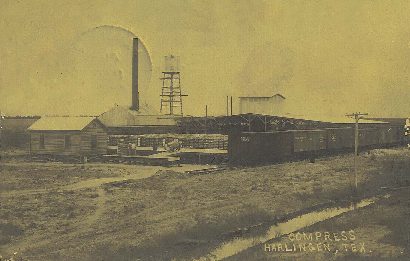 Harlingen TX Cotton Gin, Compress, postcard pstmr Aug 1911