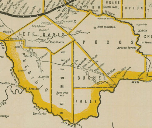 Texas Ghost Counties Buchel and Foley , T & P map
