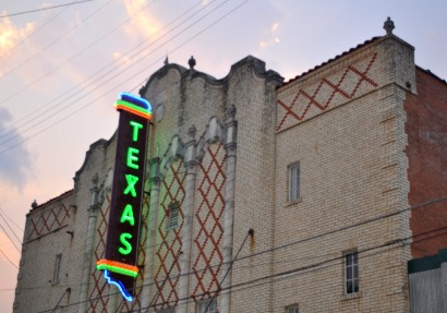 Palestine TX - Neon sign of restored Texas Theatre