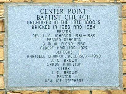 Center Point  Baptist Church corner stone, Texas