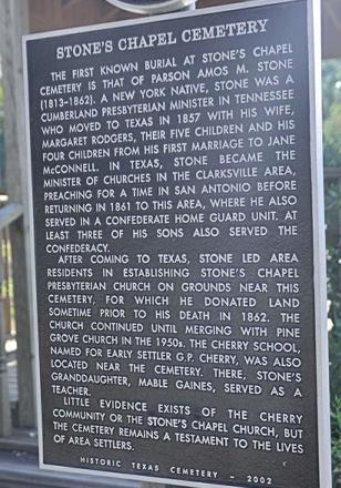 Cherry TX - Stone's Chapel Cemetery Historical Marker