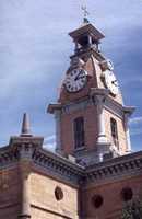 Red River County courthouse tower and clock